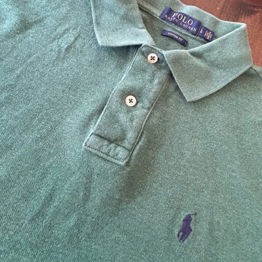 Polo Ralph Lauren Polo Shirt Large Green Custom Fit Pique Cotton Preppy Classic